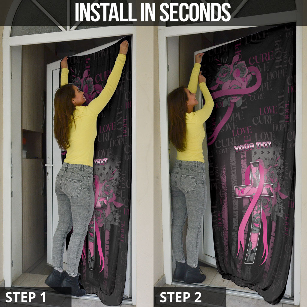 Personalized American Breast Cancer Support Door Cover Hope And Cure Cross