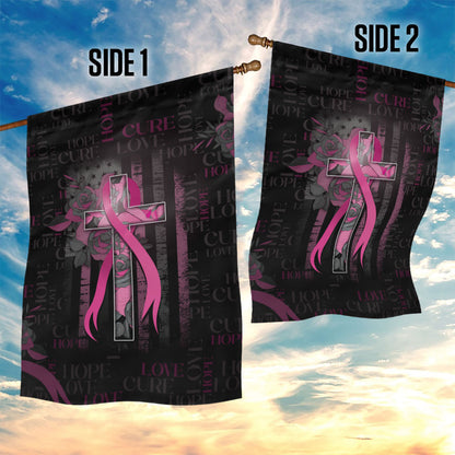American Breast Cancer Support Garden Flag Hope And Cure Cross