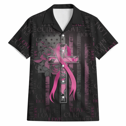 Personalized American Breast Cancer Support Hawaiian Shirt Hope And Cure Cross