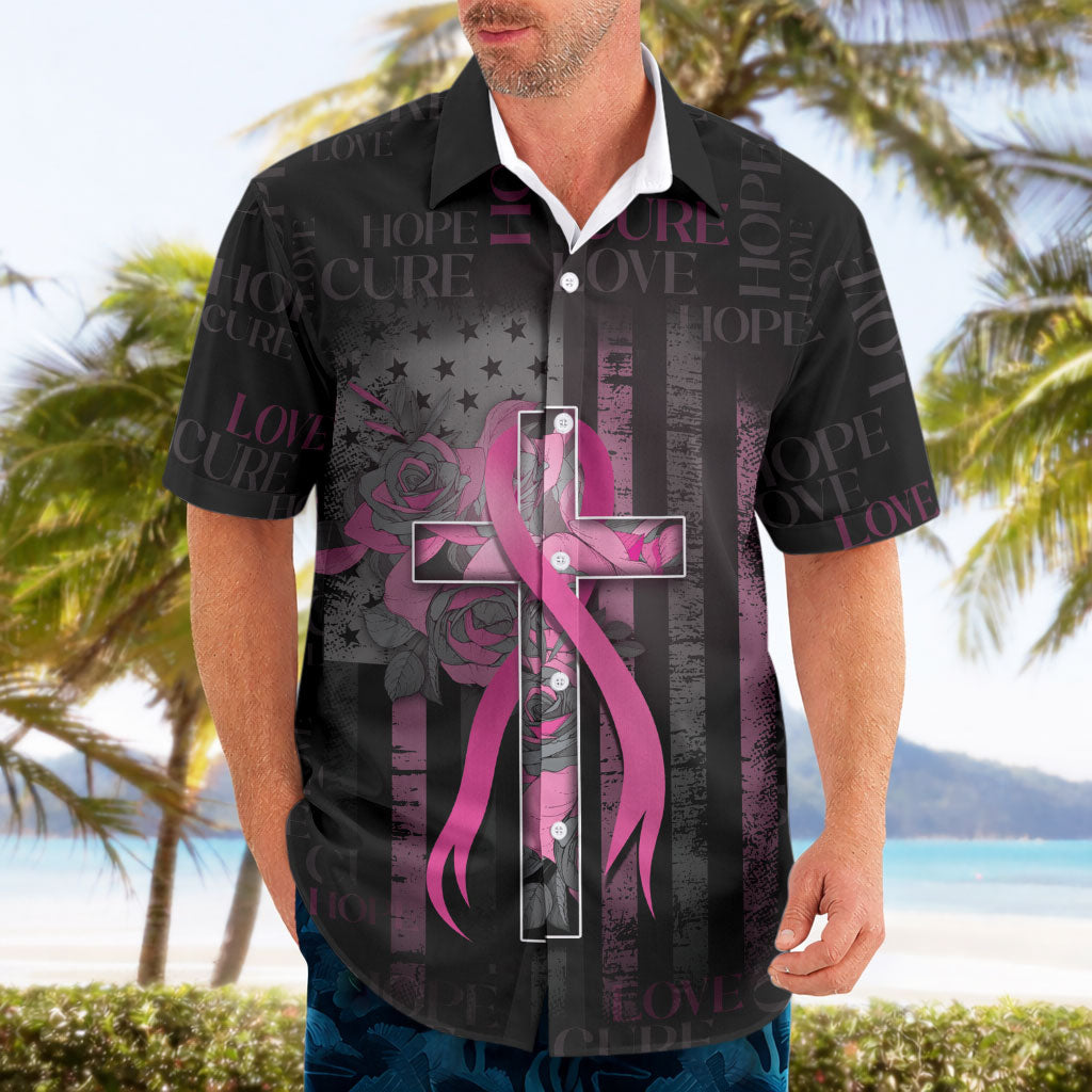 Personalized American Breast Cancer Support Hawaiian Shirt Hope And Cure Cross