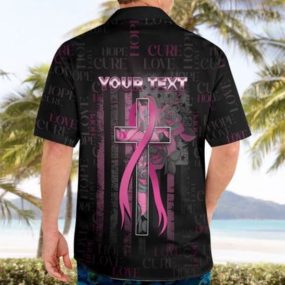 Personalized American Breast Cancer Support Hawaiian Shirt Hope And Cure Cross