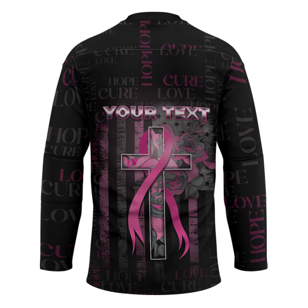 Personalized American Breast Cancer Support Hockey Jersey Hope And Cure Cross