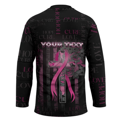 Personalized American Breast Cancer Support Hockey Jersey Hope And Cure Cross