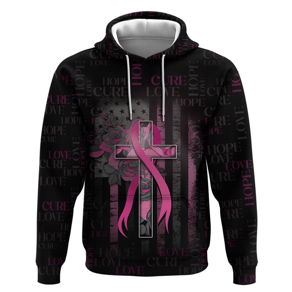 Personalized American Breast Cancer Support Hoodie Hope And Cure Cross