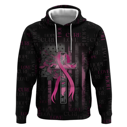 Personalized American Breast Cancer Support Hoodie Hope And Cure Cross