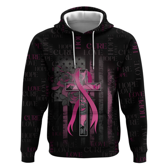 Personalized American Breast Cancer Support Hoodie Hope And Cure Cross