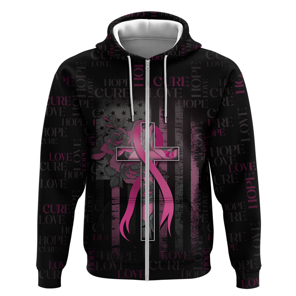 Personalized American Breast Cancer Support Hoodie Hope And Cure Cross