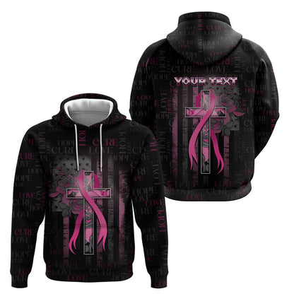 Personalized American Breast Cancer Support Hoodie Hope And Cure Cross