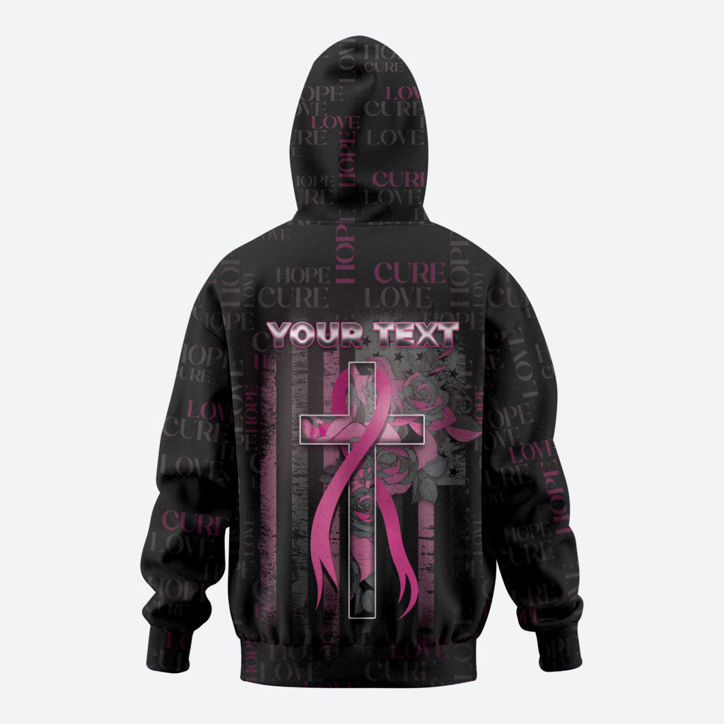 Personalized American Breast Cancer Support Hoodie Hope And Cure Cross
