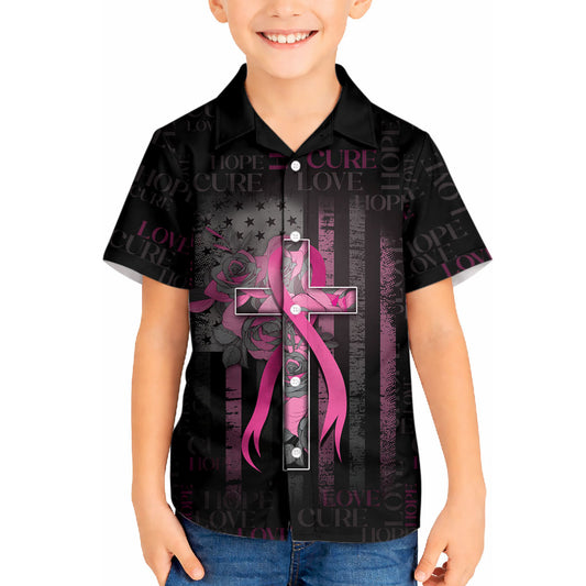 Personalized American Breast Cancer Support Kid Hawaiian Shirt Hope And Cure Cross