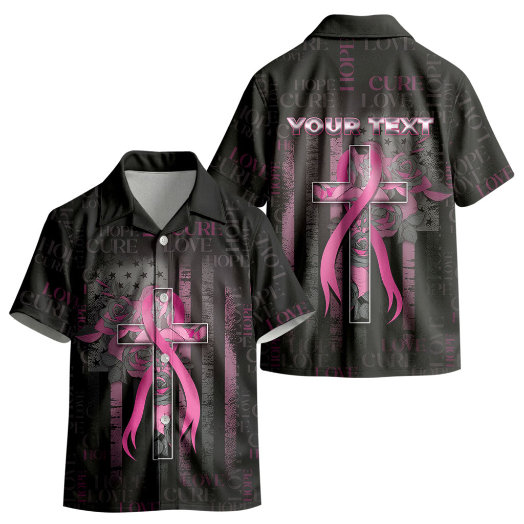 Personalized American Breast Cancer Support Kid Hawaiian Shirt Hope And Cure Cross