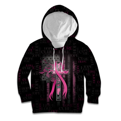 Personalized American Breast Cancer Support Kid Hoodie Hope And Cure Cross