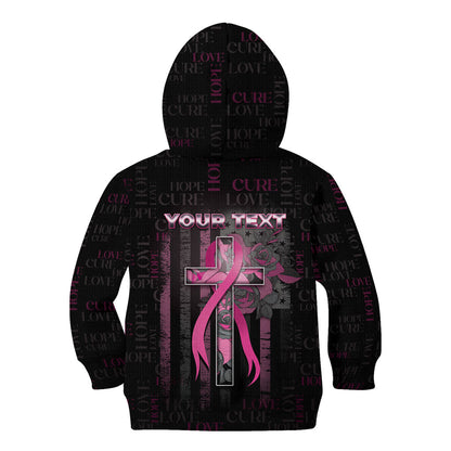 Personalized American Breast Cancer Support Kid Hoodie Hope And Cure Cross
