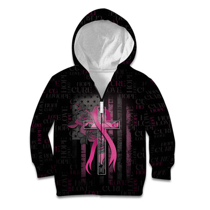 Personalized American Breast Cancer Support Kid Hoodie Hope And Cure Cross