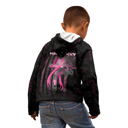 Personalized American Breast Cancer Support Kid Hoodie Hope And Cure Cross