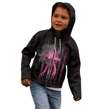 Personalized American Breast Cancer Support Kid Hoodie Hope And Cure Cross