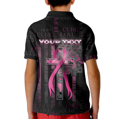 Personalized American Breast Cancer Support Kid Polo Shirt Hope And Cure Cross