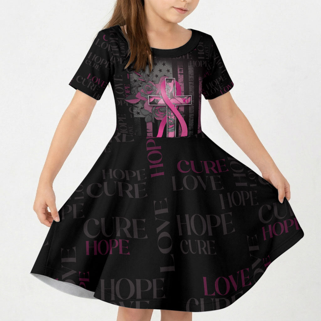 Personalized American Breast Cancer Support Kid Short Sleeve Dress Hope And Cure Cross