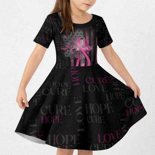 Personalized American Breast Cancer Support Kid Short Sleeve Dress Hope And Cure Cross
