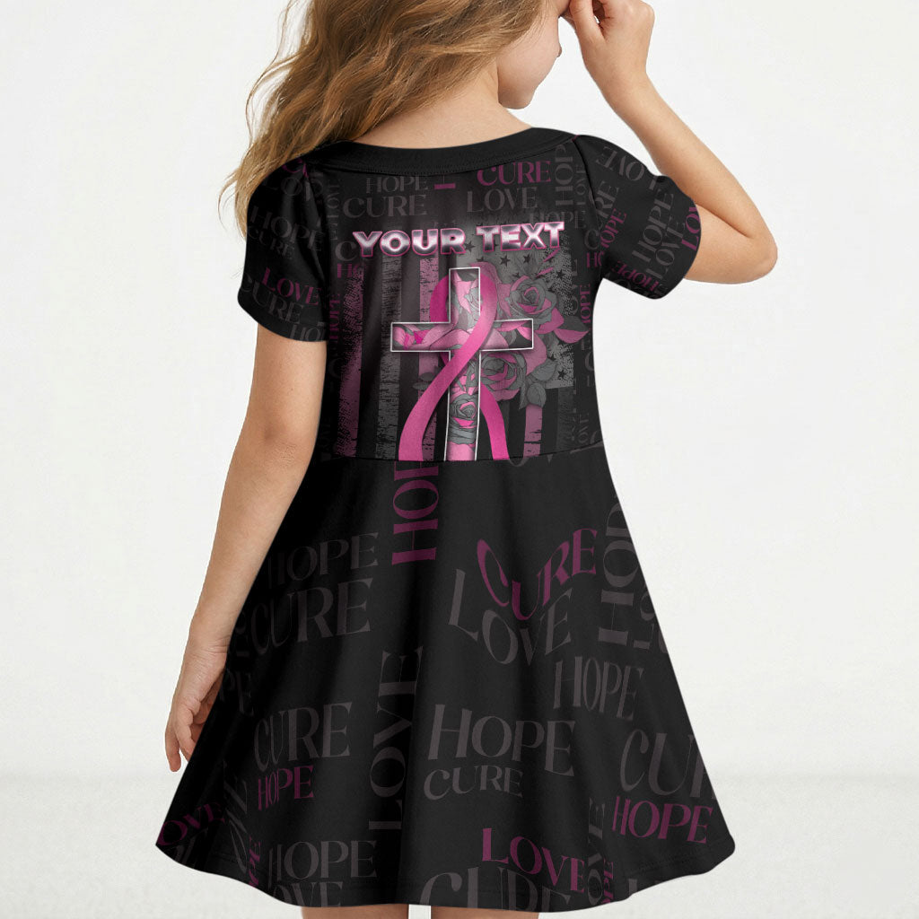 Personalized American Breast Cancer Support Kid Short Sleeve Dress Hope And Cure Cross