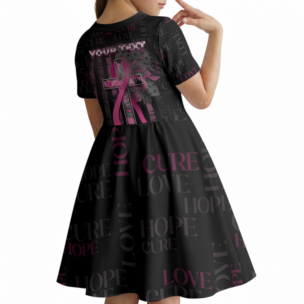 Personalized American Breast Cancer Support Kid Short Sleeve Dress Hope And Cure Cross