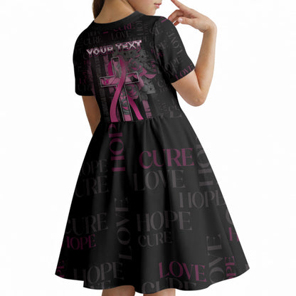 Personalized American Breast Cancer Support Kid Short Sleeve Dress Hope And Cure Cross