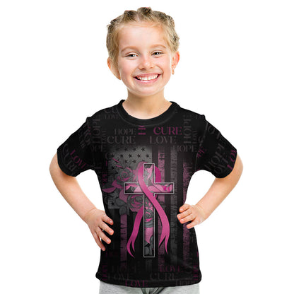 Personalized American Breast Cancer Support Kid T Shirt Hope And Cure Cross