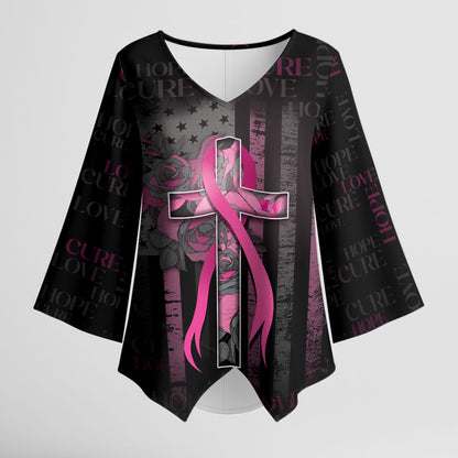 Personalized American Breast Cancer Support Kimono Sleeve Blouse Hope And Cure Cross