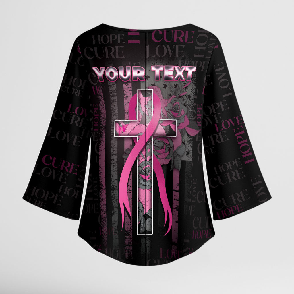 Personalized American Breast Cancer Support Kimono Sleeve Blouse Hope And Cure Cross