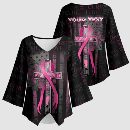 Personalized American Breast Cancer Support Kimono Sleeve Blouse Hope And Cure Cross