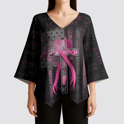 Personalized American Breast Cancer Support Kimono Sleeve Blouse Hope And Cure Cross