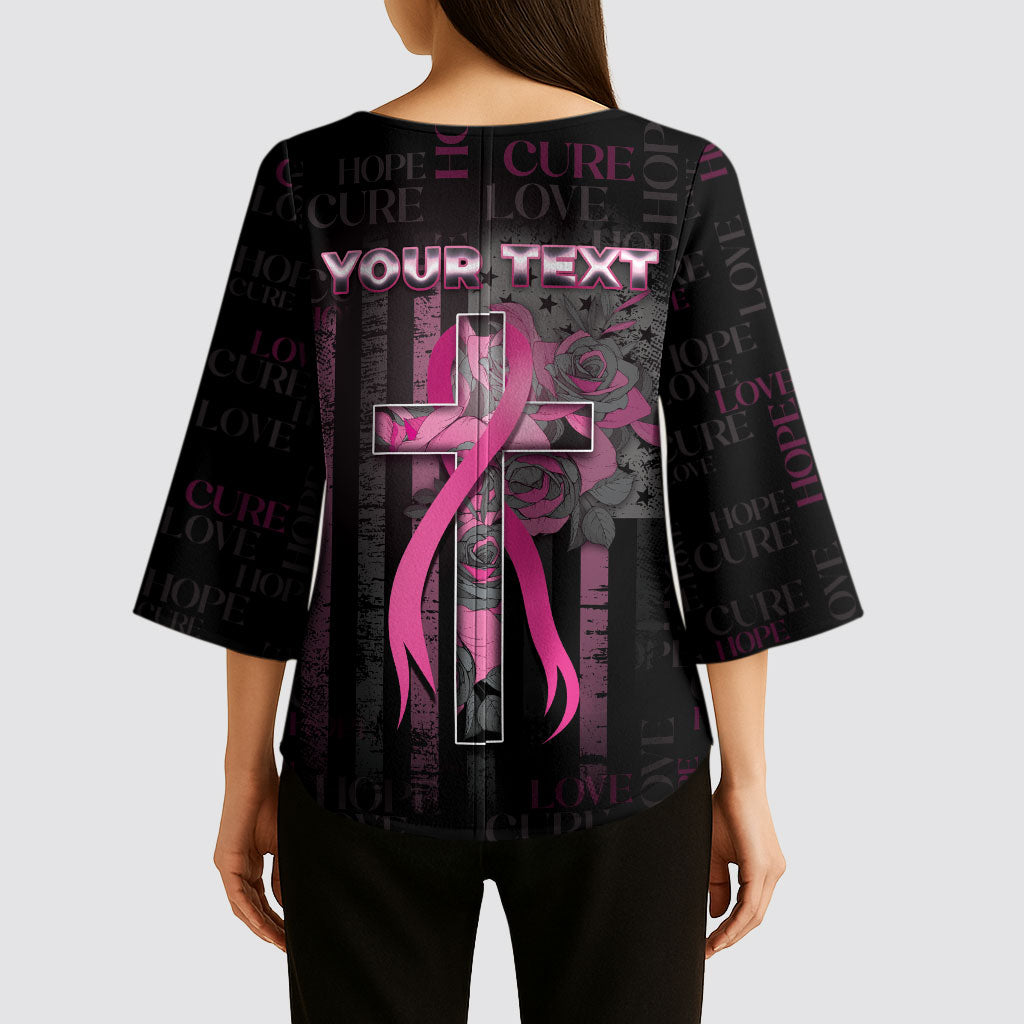 Personalized American Breast Cancer Support Kimono Sleeve Blouse Hope And Cure Cross