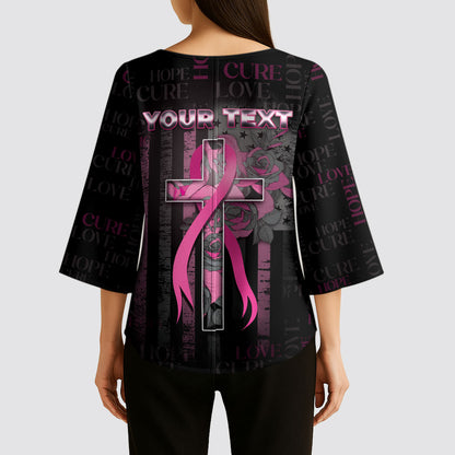Personalized American Breast Cancer Support Kimono Sleeve Blouse Hope And Cure Cross
