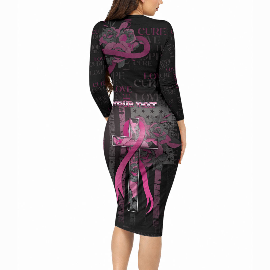 Personalized American Breast Cancer Support Long Sleeve Bodycon Dress Hope And Cure Cross