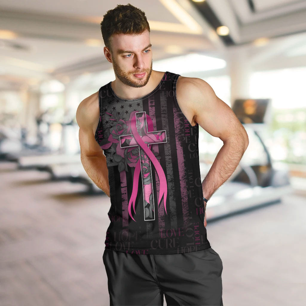 Personalized American Breast Cancer Support Men Tank Top Hope And Cure Cross