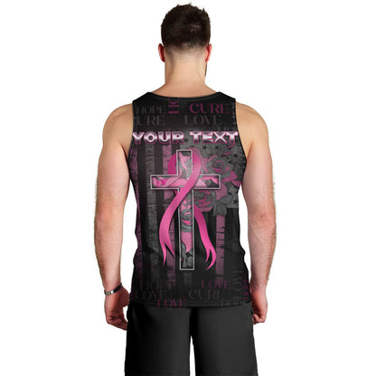 Personalized American Breast Cancer Support Men Tank Top Hope And Cure Cross