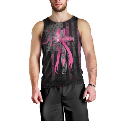 Personalized American Breast Cancer Support Men Tank Top Hope And Cure Cross