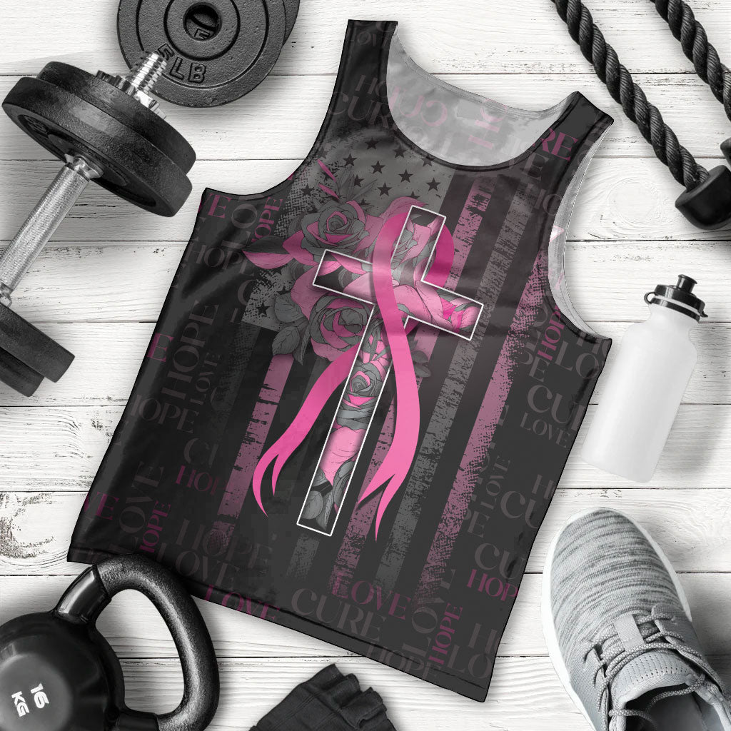 Personalized American Breast Cancer Support Men Tank Top Hope And Cure Cross