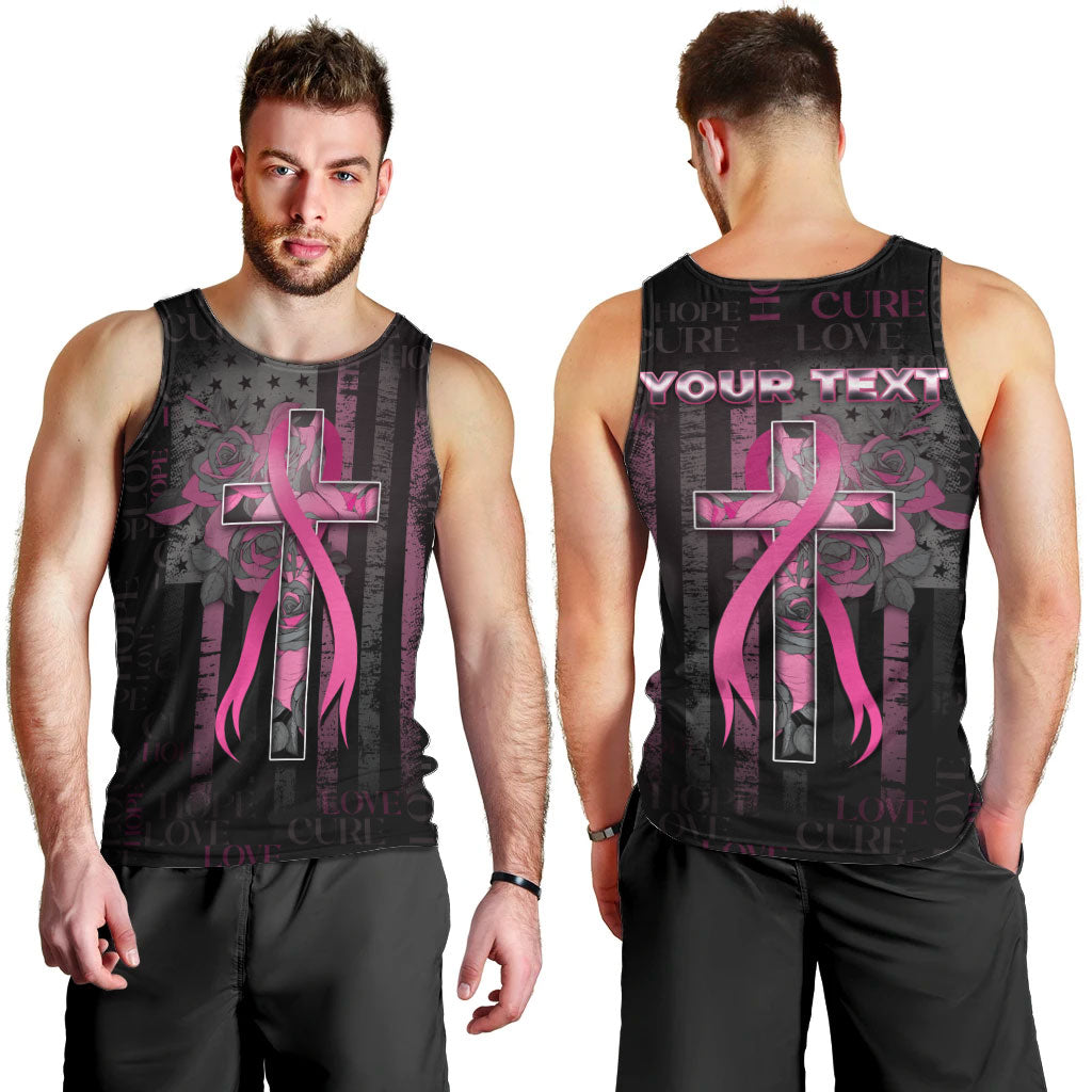 Personalized American Breast Cancer Support Men Tank Top Hope And Cure Cross
