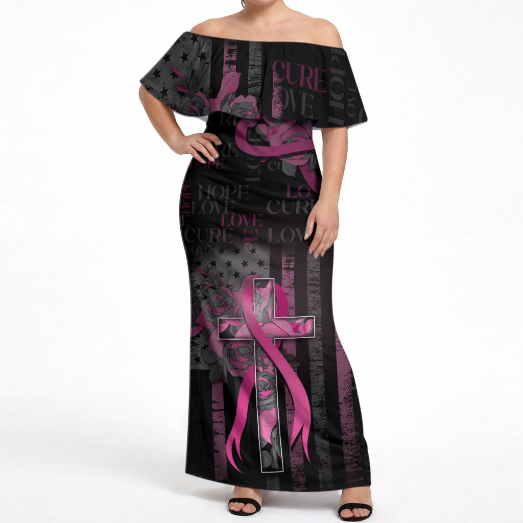 Personalized American Breast Cancer Support Off Shoulder Maxi Dress Hope And Cure Cross
