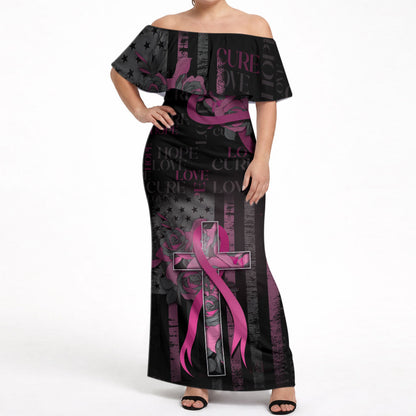 Personalized American Breast Cancer Support Off Shoulder Maxi Dress Hope And Cure Cross