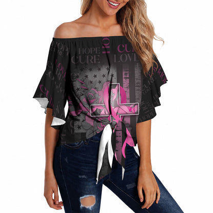 Personalized American Breast Cancer Support Off Shoulder Wrap Waist Top Hope And Cure Cross