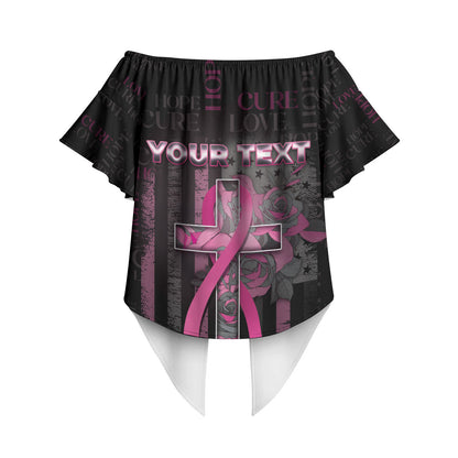 Personalized American Breast Cancer Support Off Shoulder Wrap Waist Top Hope And Cure Cross