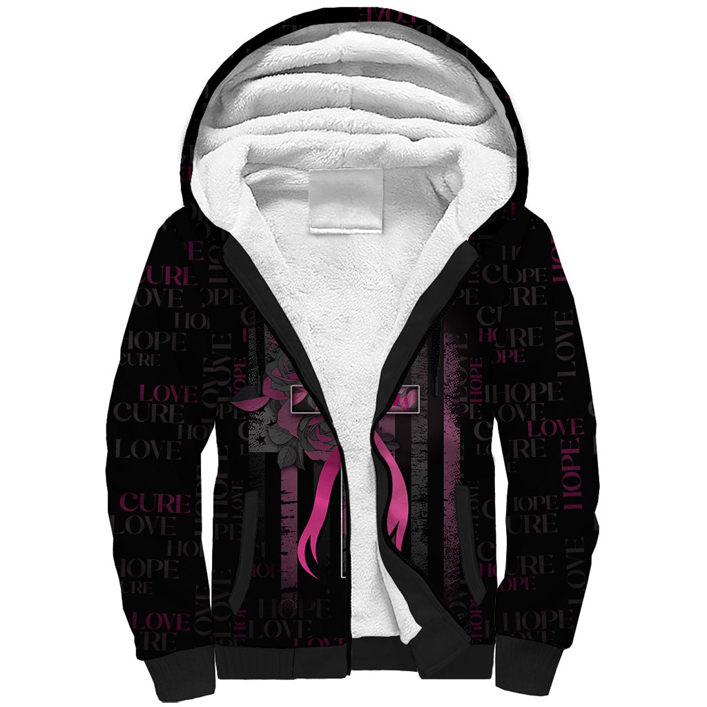 Personalized American Breast Cancer Support Sherpa Hoodie Hope And Cure Cross