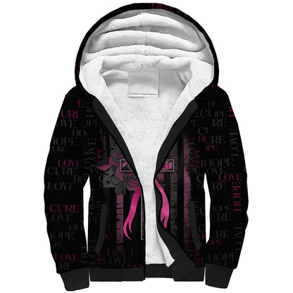 Personalized American Breast Cancer Support Sherpa Hoodie Hope And Cure Cross