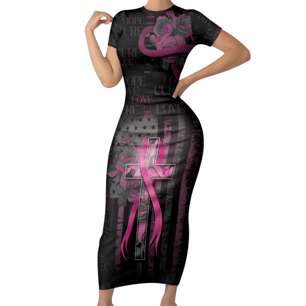 Personalized American Breast Cancer Support Short Sleeve Bodycon Dress Hope And Cure Cross