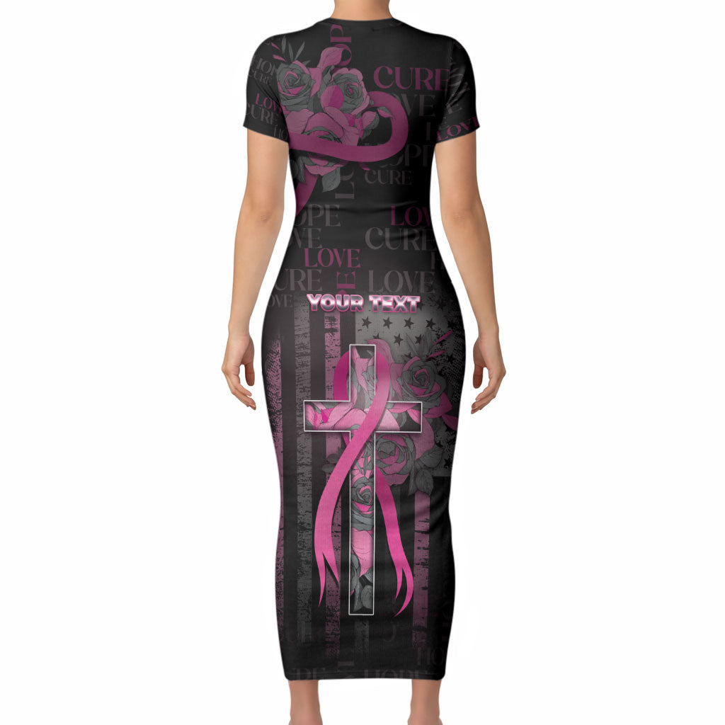 Personalized American Breast Cancer Support Short Sleeve Bodycon Dress Hope And Cure Cross
