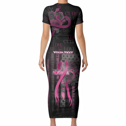 Personalized American Breast Cancer Support Short Sleeve Bodycon Dress Hope And Cure Cross