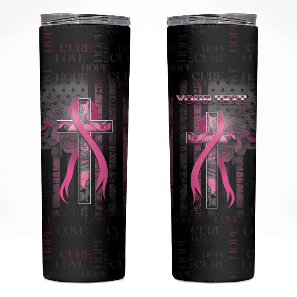 Personalized American Breast Cancer Support Skinny Tumbler Hope And Cure Cross