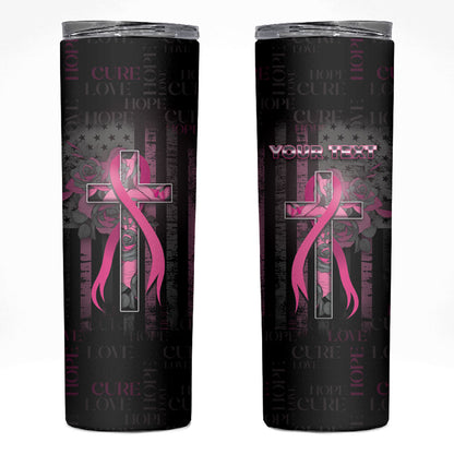 Personalized American Breast Cancer Support Skinny Tumbler Hope And Cure Cross